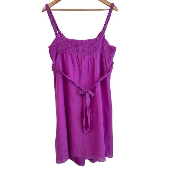 T Tahari Purple Silk, Cotton Blend Empire Waist Braided Strap Sleeveless Dress - Picture 2 of 8